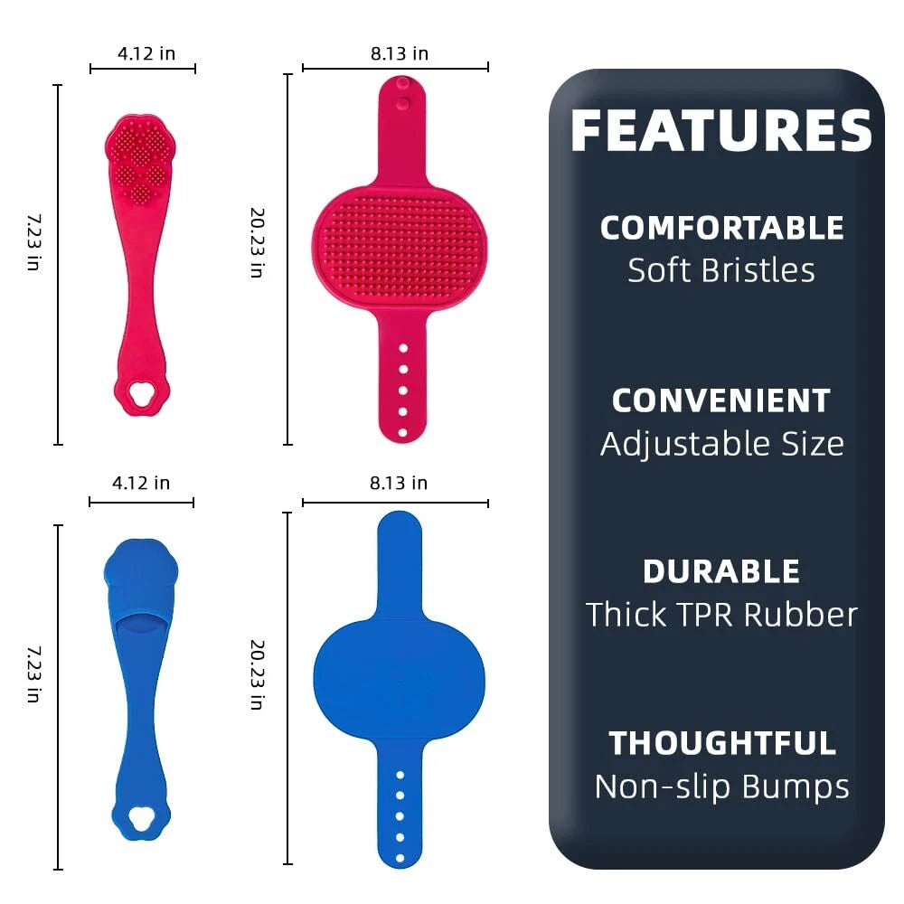 4PCS Dog Bath Brush Set | Shampoo Scrubber,Finger Toothbrush | Pet Grooming Kit