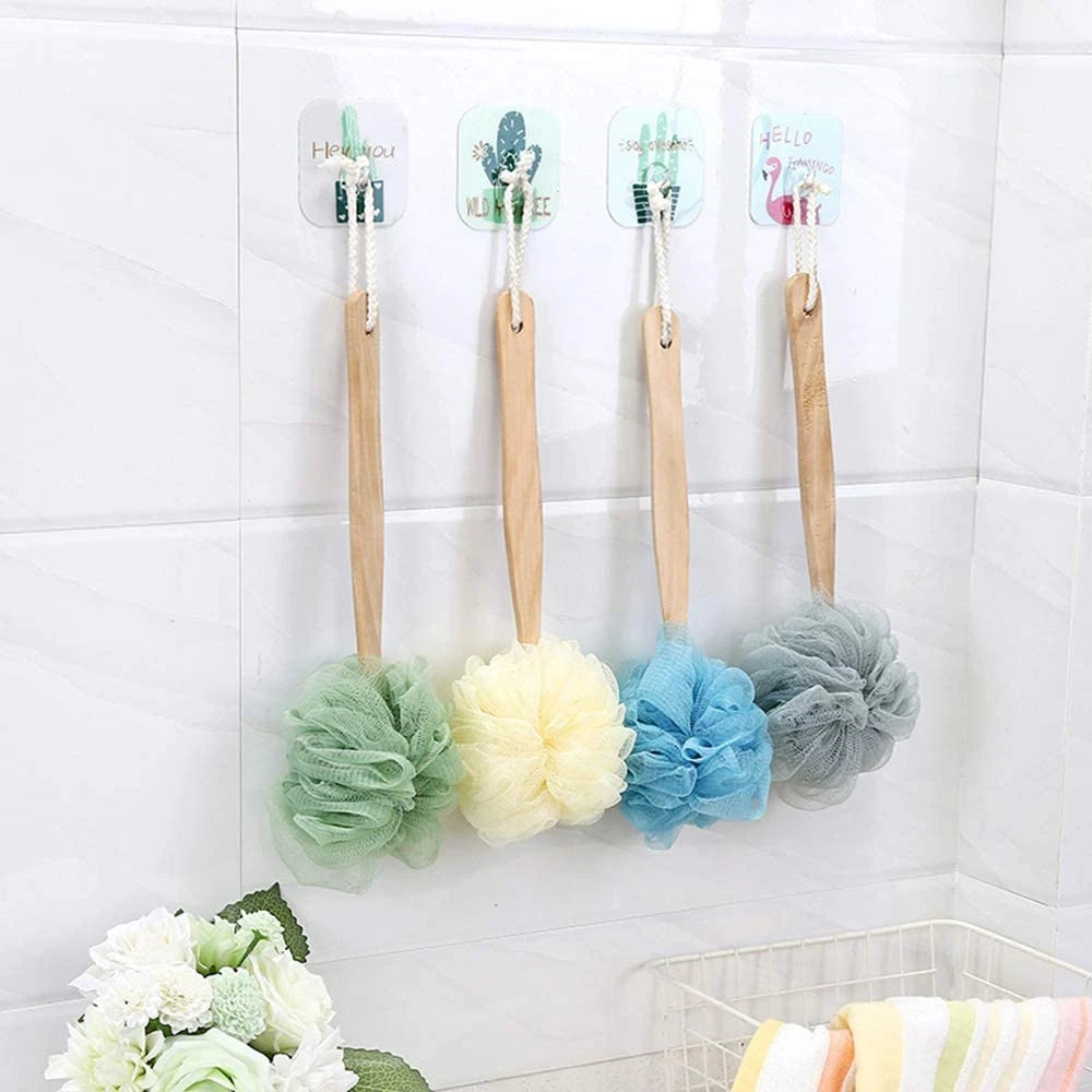 Loofah Back Scrubber for Shower,Wooden Handle Bath Sponge Lufa Shower Brush, Sof