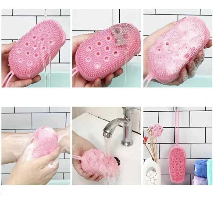 Silicone Shower Brush Body Wash Bath Exfoliating Skin Scrubber Soap Bag Green