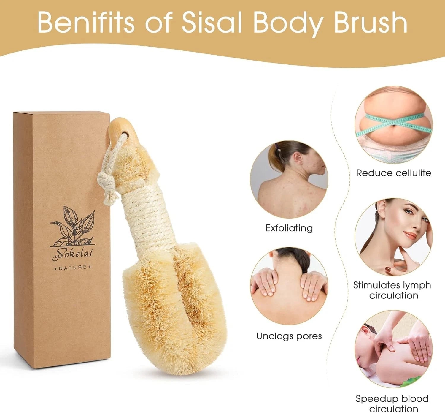 Dry Brushing Body Brush for Skin - Exfoliating Body Scrubber Brushes Natural Sis