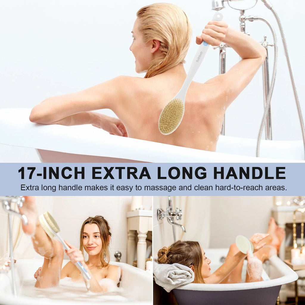 Back Brush Long Handle Shower Bath Scrubber For With Double Sided Bristles Wet