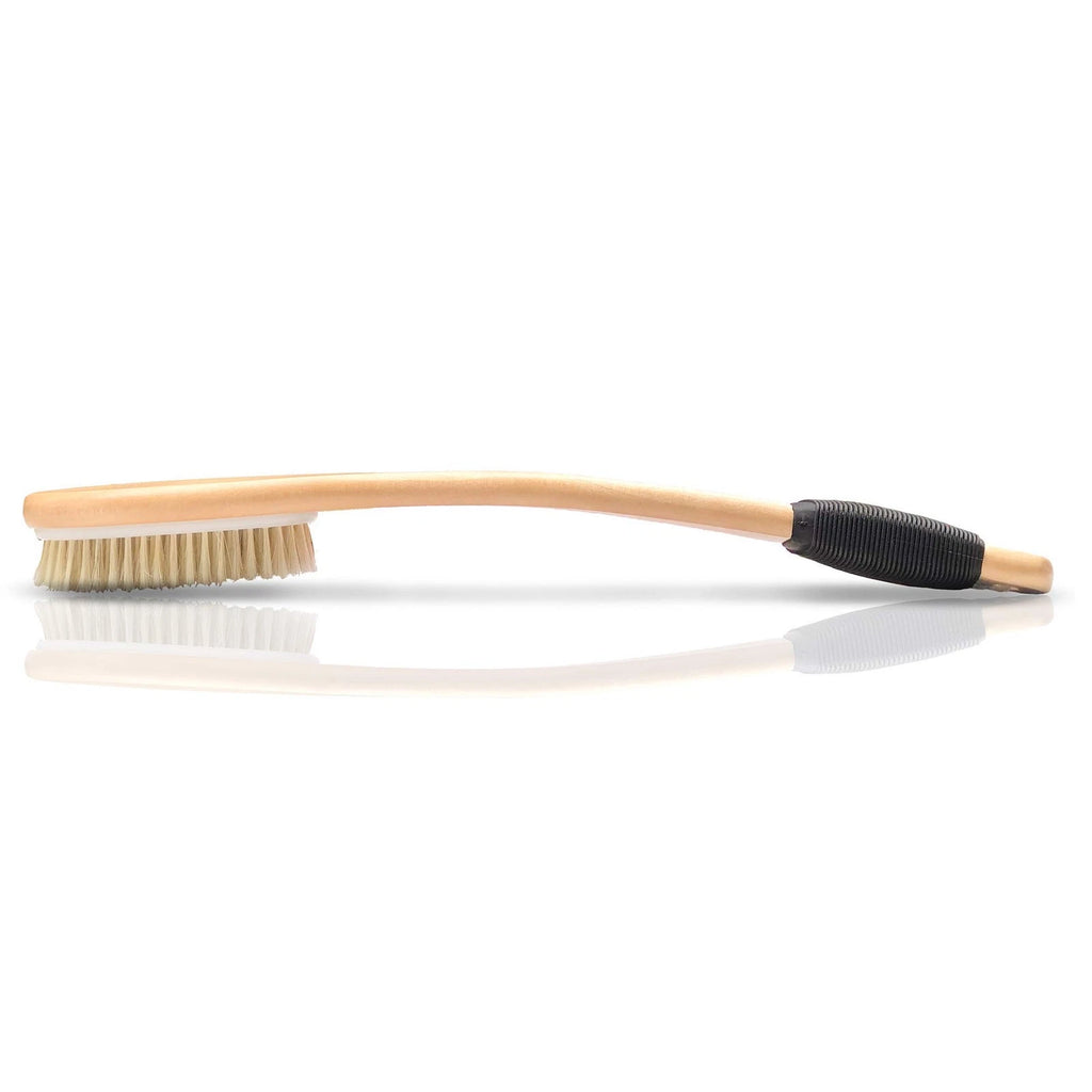 Wooden Curved Long Handle Bath Brush Natural Bristle Exfoliating Scrubber