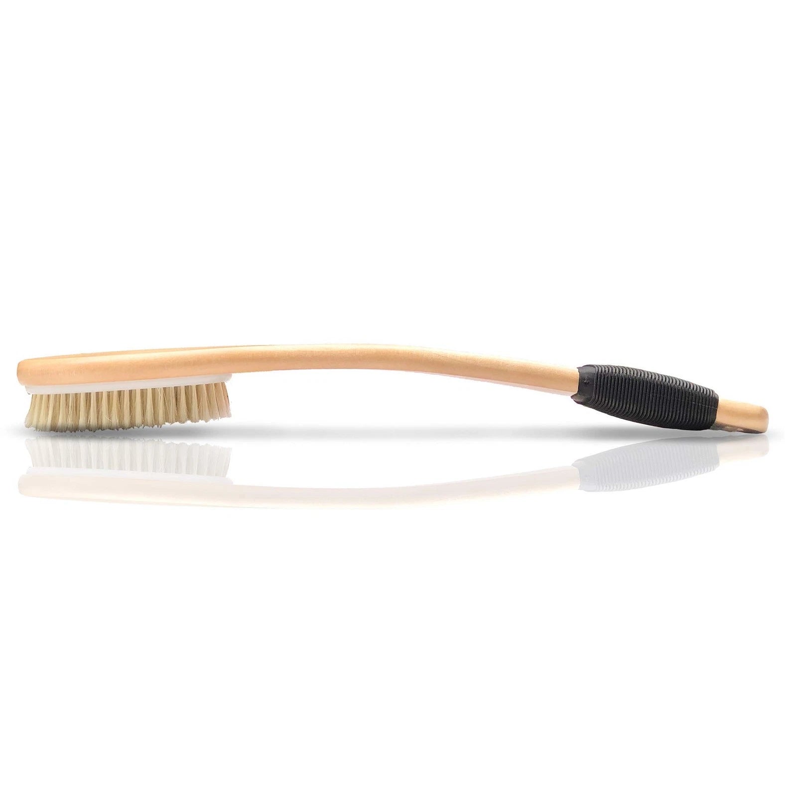 Wooden Curved Long Handle Bath Brush Natural Bristle Exfoliating Scrubber