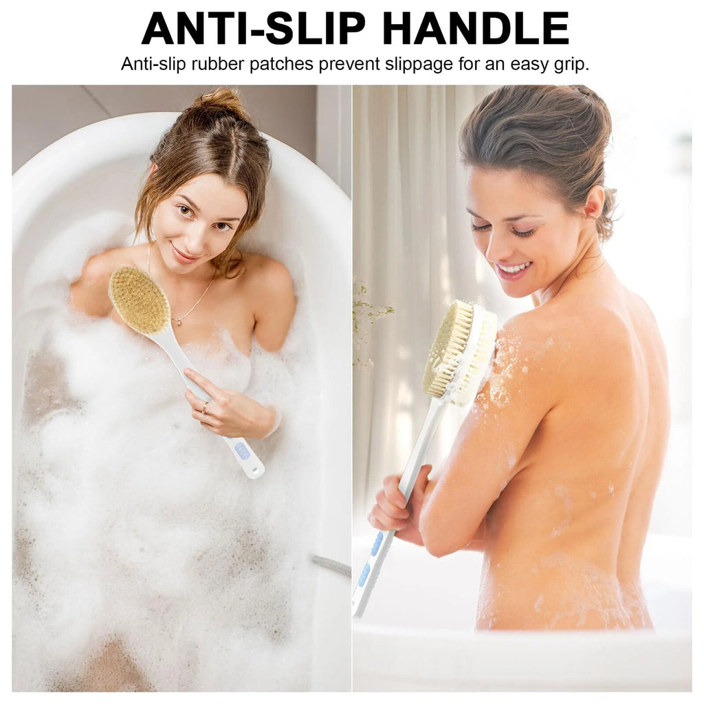 Back Brush Long Handle Shower Bath Scrubber For With Double Sided Bristles Wet