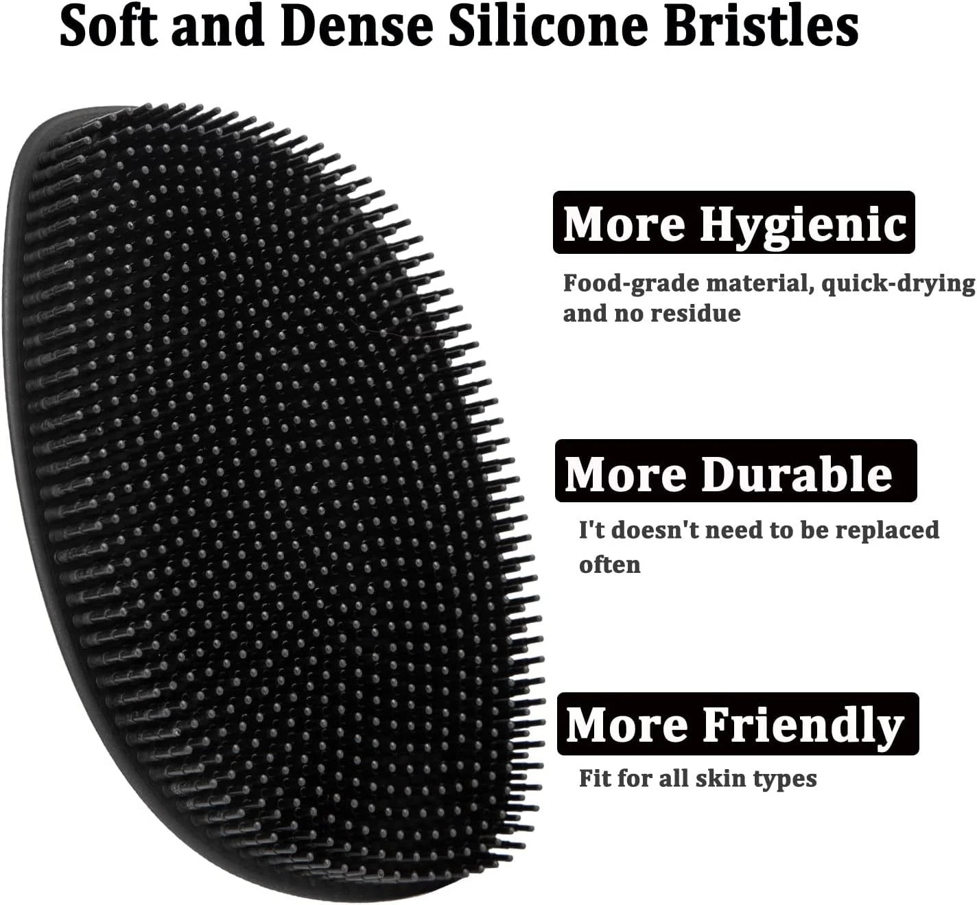 Silicone Body Scrubber Flat Shower Brush Gentle Exfoliating and Massage,Long Bri