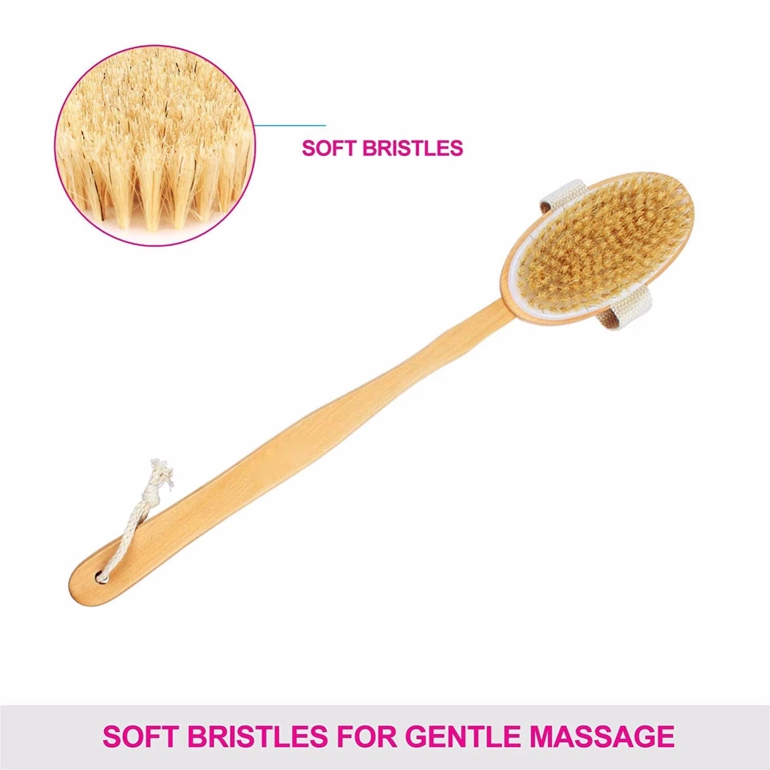 Detachable Wooden Handle Bristle Bath Brush, Body Scrub Brush, Wooden Bath Brush