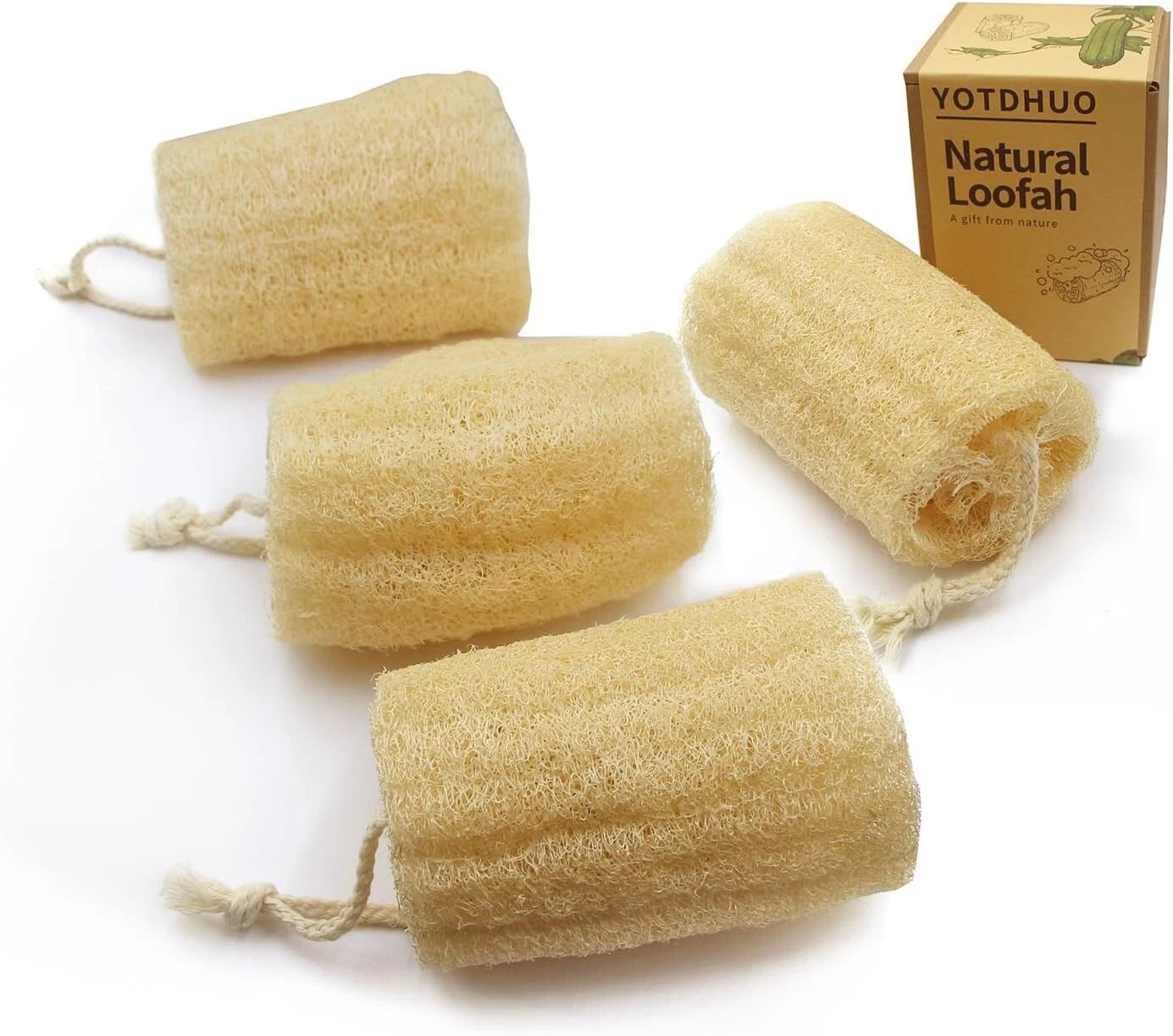 4 Natural Loofah Sponge, Real Egyptian Bath & Shower Exfoliating Body Scrubber