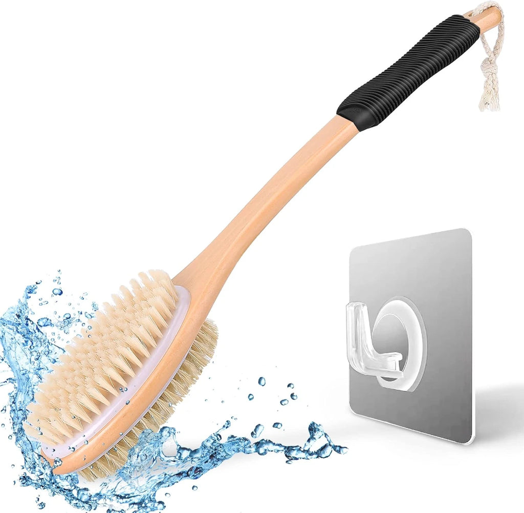 Ergonomically Back Scrubber for Shower,Double-Sided Back Long Handle Wet & Dry B