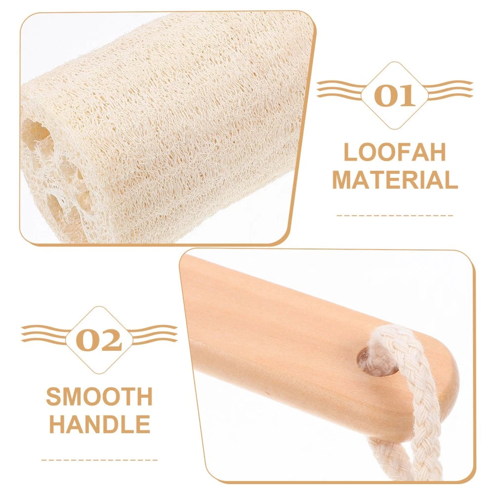 Loofah Bath Brush with Long Wooden Handle for Skin Care and Cleaning