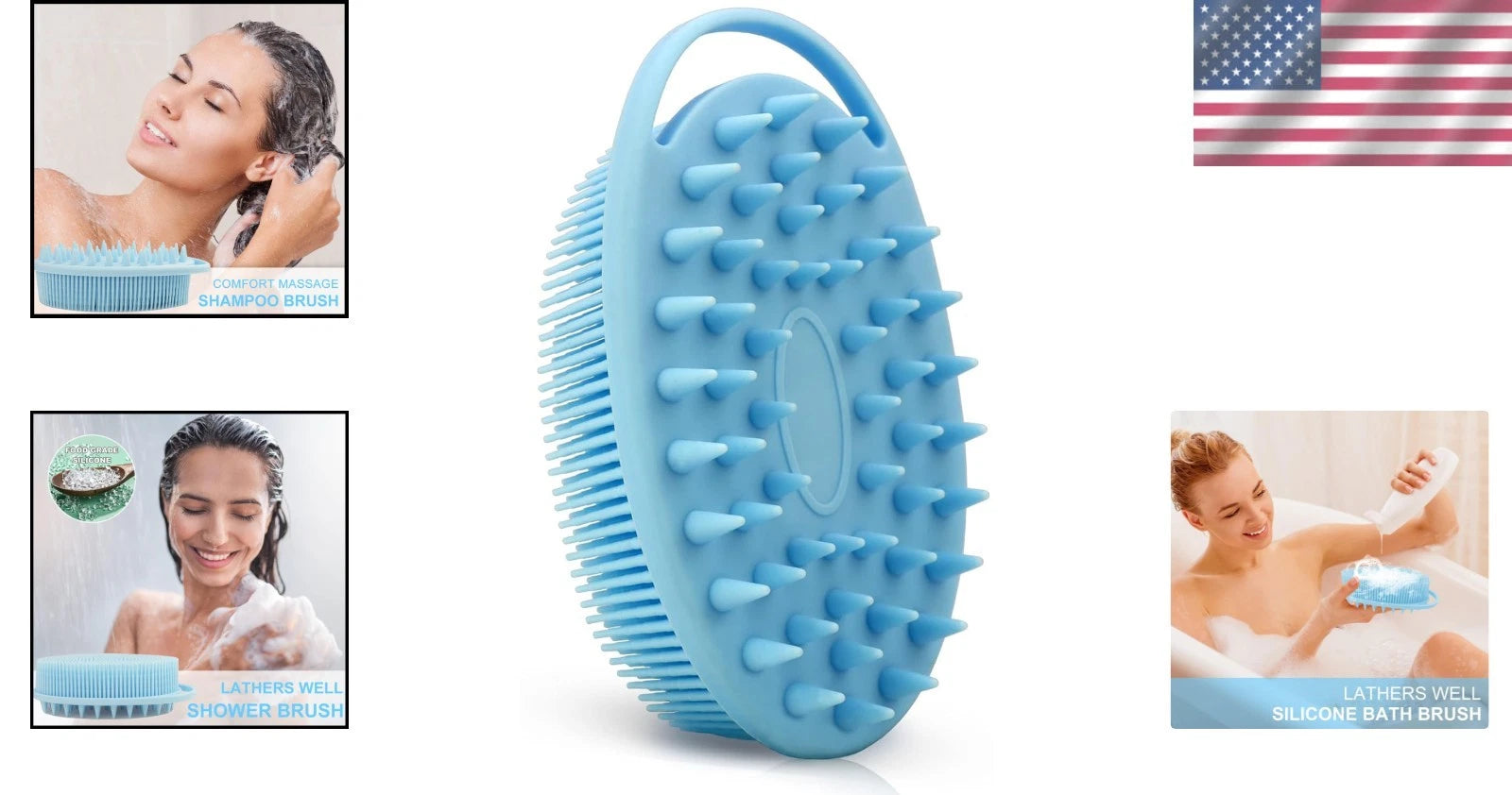 Soft Bristle Blue Bath and Massage Brush for Skin Exfoliation & Relaxation