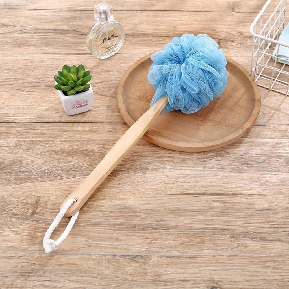 Loofah Back Scrubber for Shower,Wooden Handle Bath Sponge Lufa Shower Brush, Sof