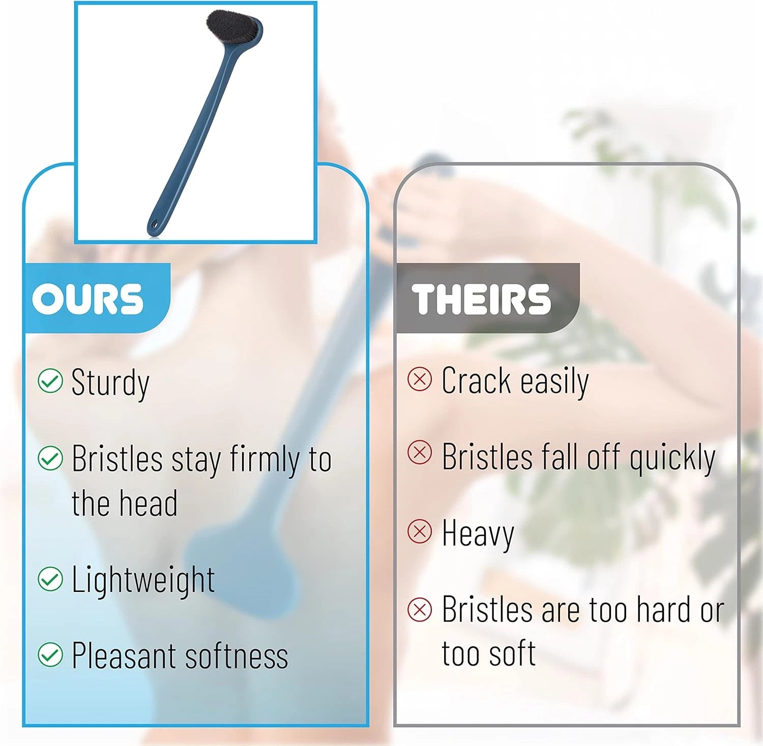 Slick-Back Long-Handle Shower Scrubber, 14.3" - Back Brush for Showering