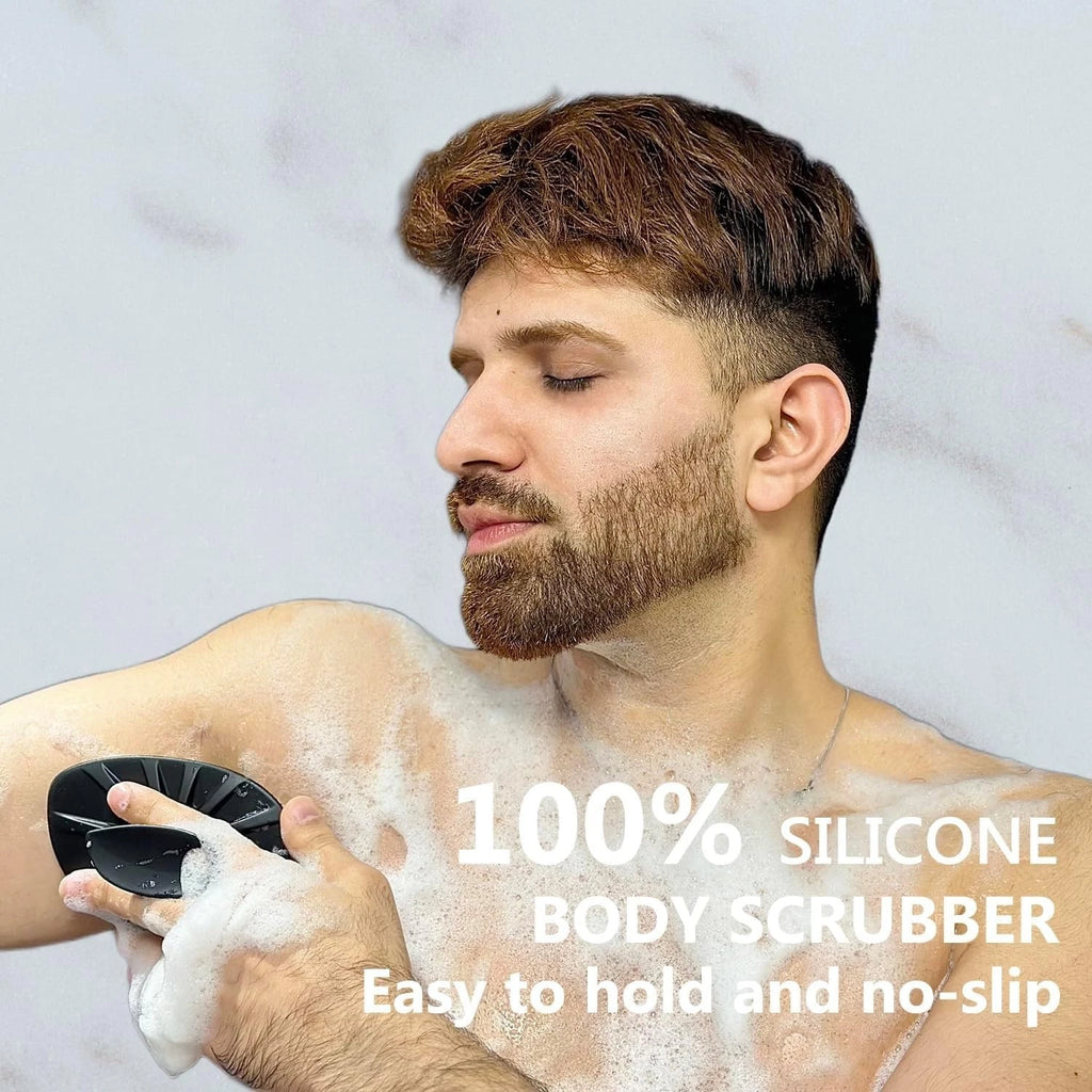 Silicone Body Scrubber Flat Shower Brush Gentle Exfoliating and Massage,Long Bri
