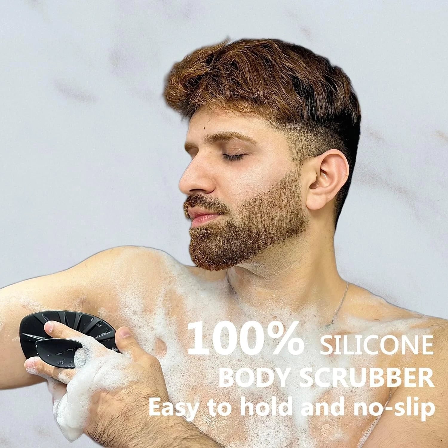 Silicone Body Scrubber Flat Shower Brush Gentle Exfoliating and Massage,Long Bri