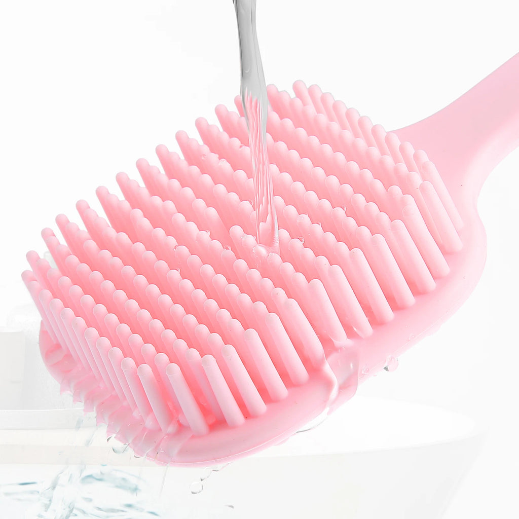 1Pcs Soft Silicone Bath Brush Non-Slip Back Scrubber Shower w/ Long Handle Pink