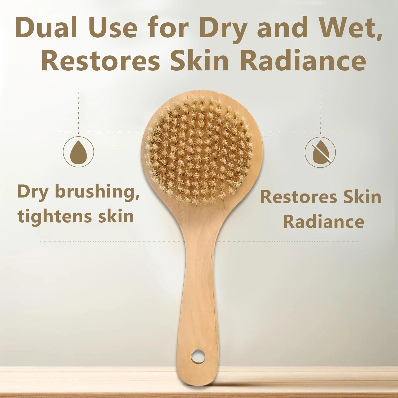 Short Handle Body Brush with Natural Bristles Wooden Handle for Exfoliating Skin