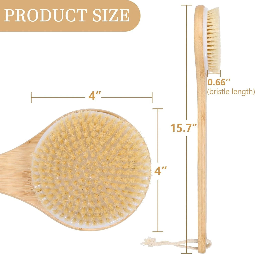 Back Scrubber Brush for Shower, Bamboo Long Handle Body Brush for Men Women