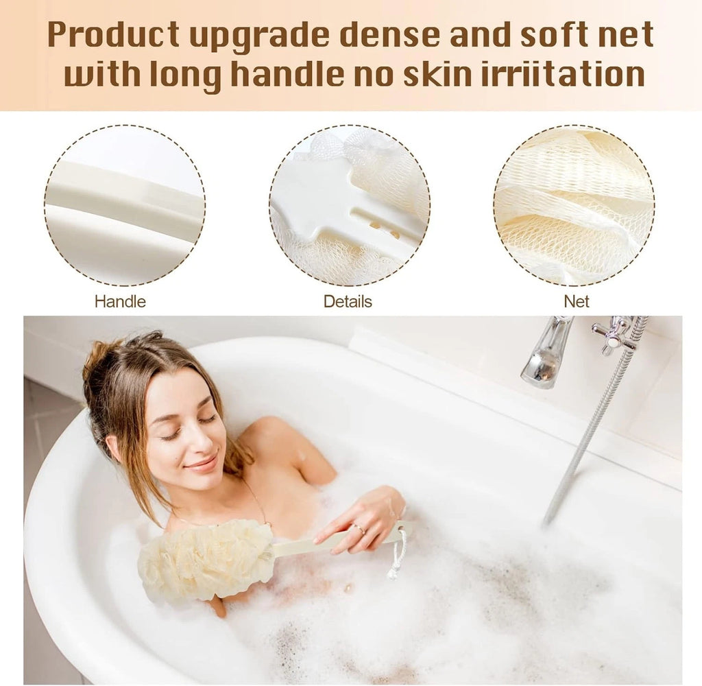 2Pack Back Scrubber for Shower Loofah with Long Handle, Shower Brush for Body, 1
