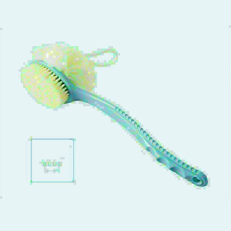 New Long Handle Back Brush Scrubber 2 In 1 Bath Puff Rich Bubbles Shower Sponge