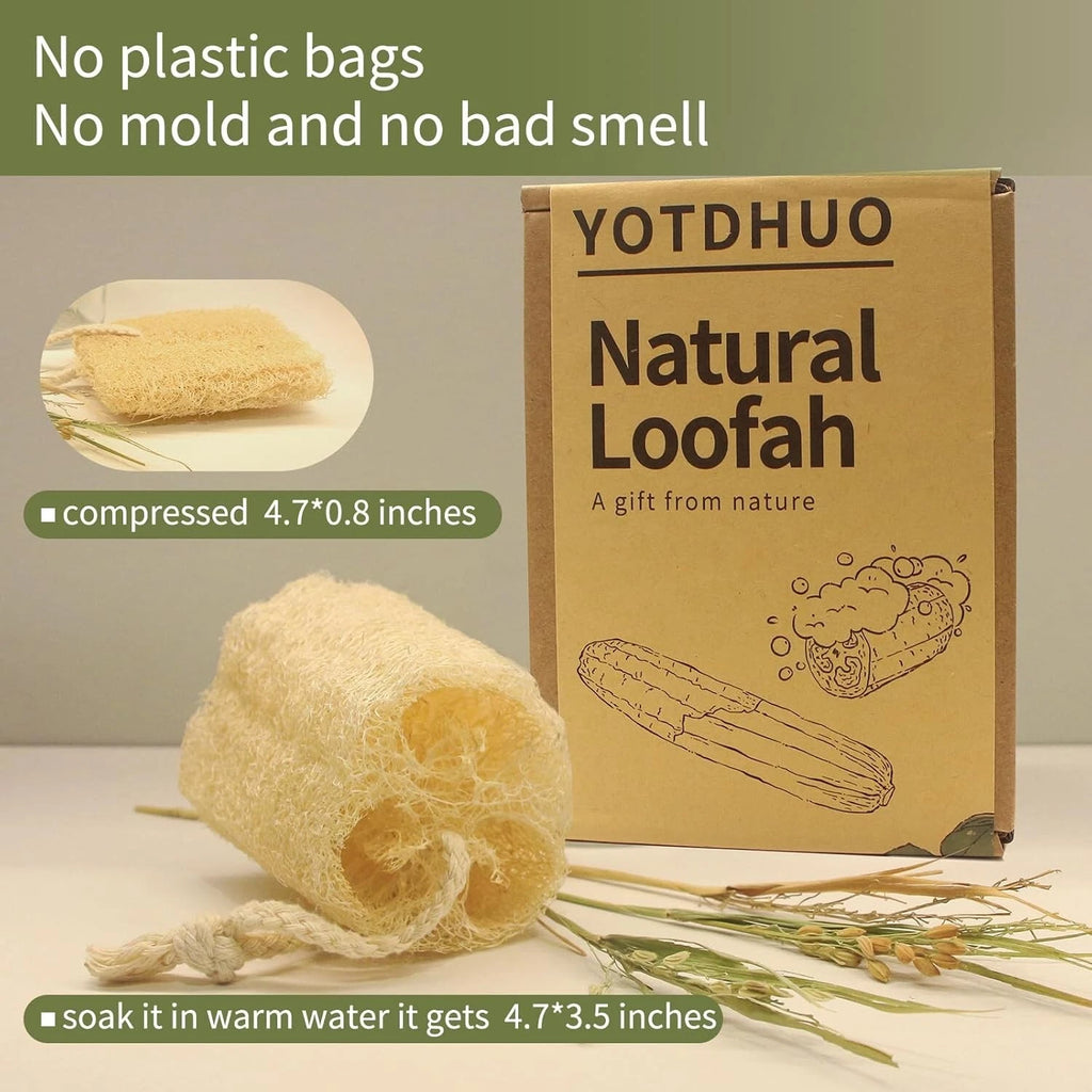 4 Natural Loofah Sponge, Real Egyptian Bath & Shower Exfoliating Body Scrubber
