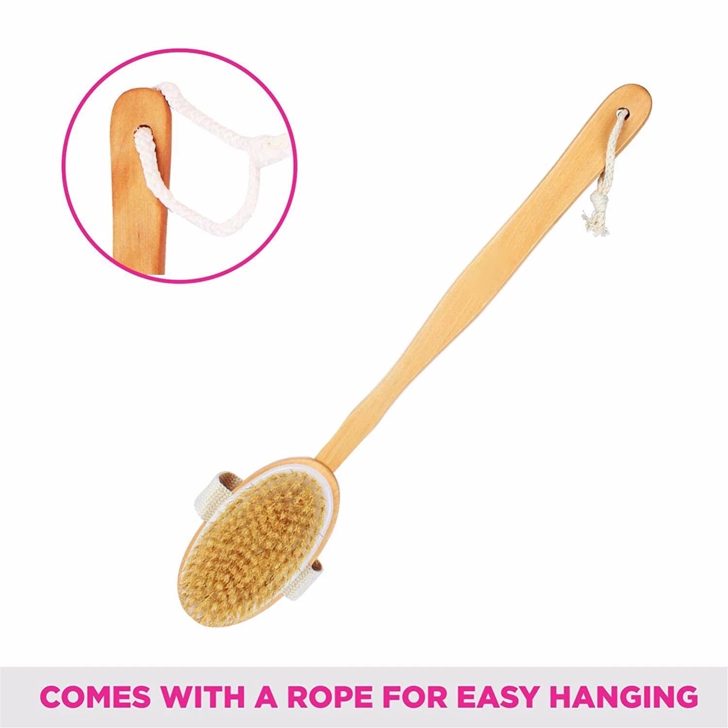 Detachable Wooden Handle Bristle Bath Brush, Body Scrub Brush, Wooden Bath Brush