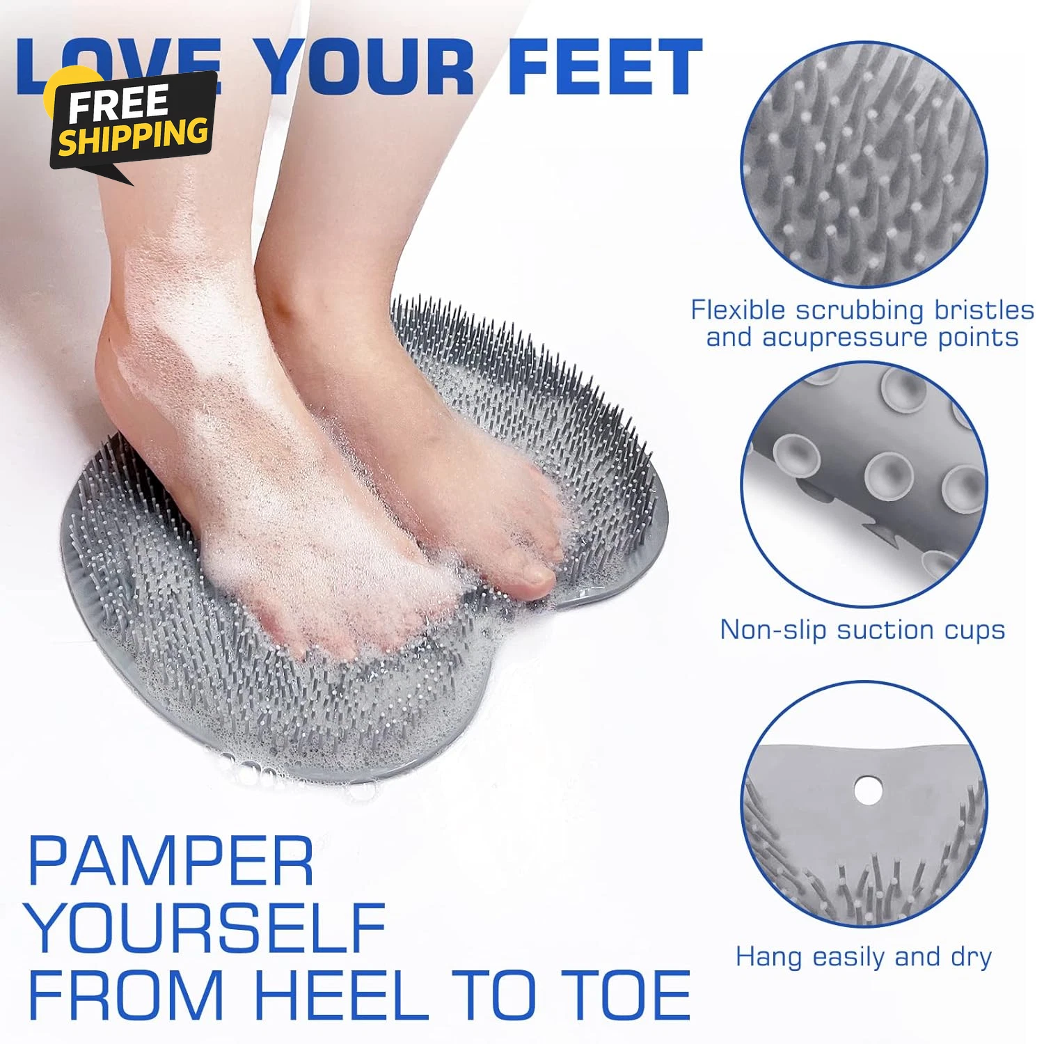 Shower Foot Scrubber Mat Back Washer Exfoliating Bath Wash Pad Wall Mounted Slip