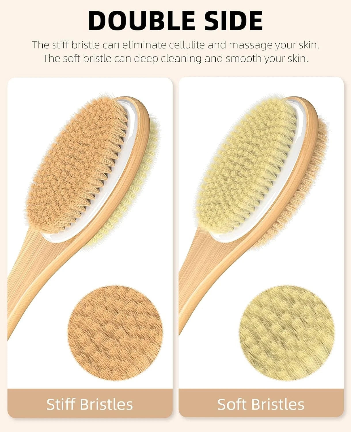 17-Inch Long Handle Bath Brush with Soft and Stiff Bristles for Deeper Cleansing