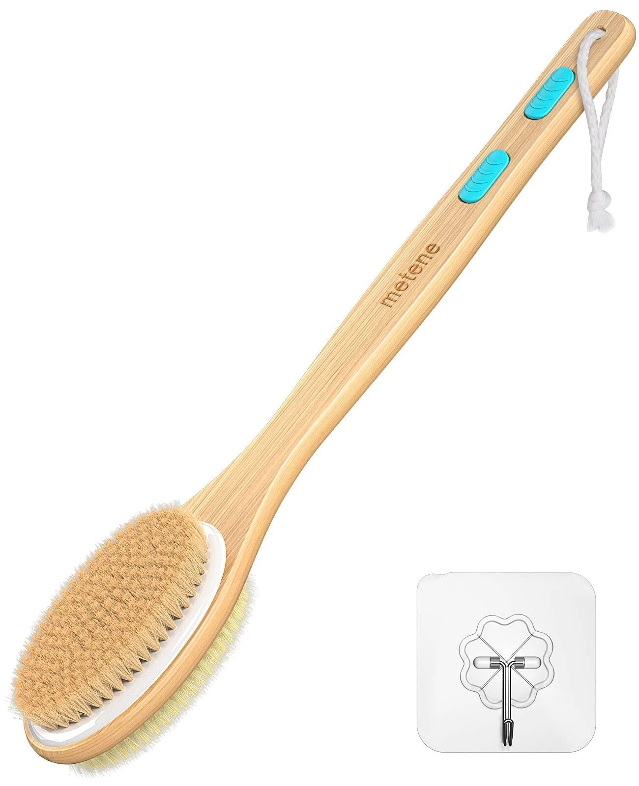 Shower Brush with Soft and Stiff Bristles Bath Dual-Sided Long Handle Back Sc...