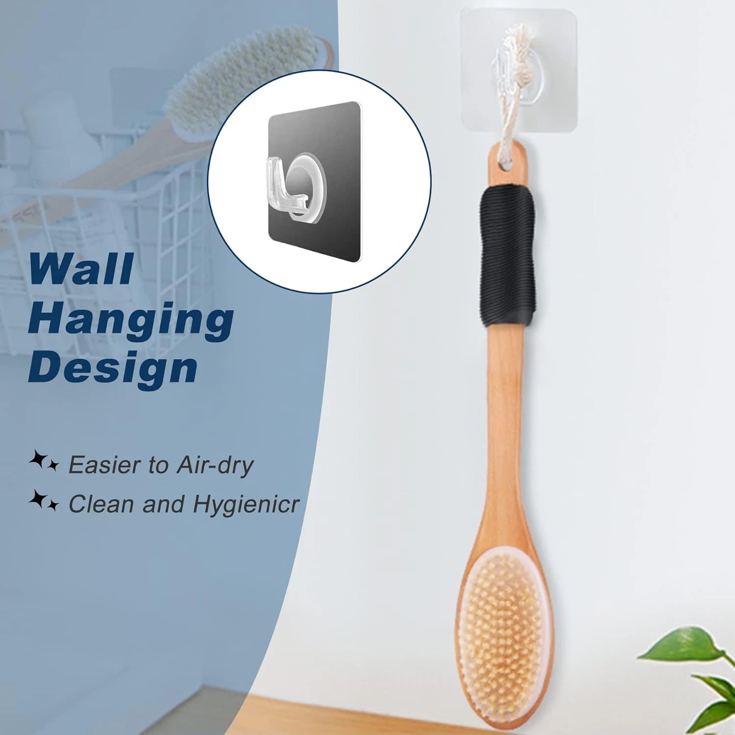 Ergonomically Back Scrubber for Shower,Double-Sided Back Long Handle Wet & Dry B