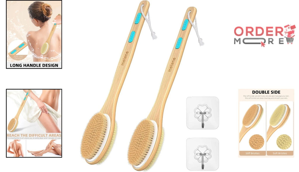 2 Pack Shower Brush Dual-Sided Long Handle Soft Stiff Bristles Body Exfoliator