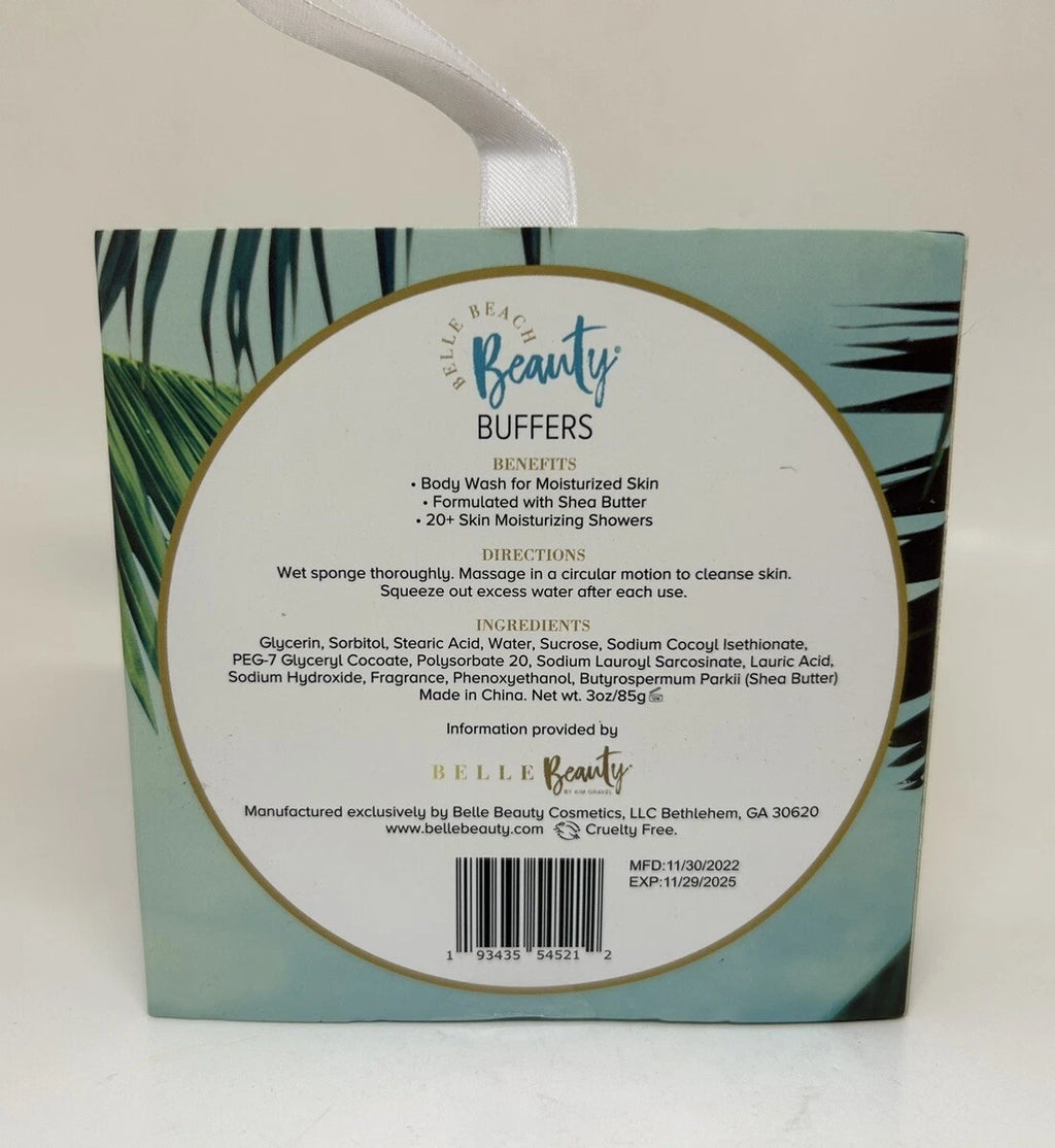 Belle Beach Beauty Buffers Body Wash Polish Cleanse Sponge Coconut Paradise 3 oz