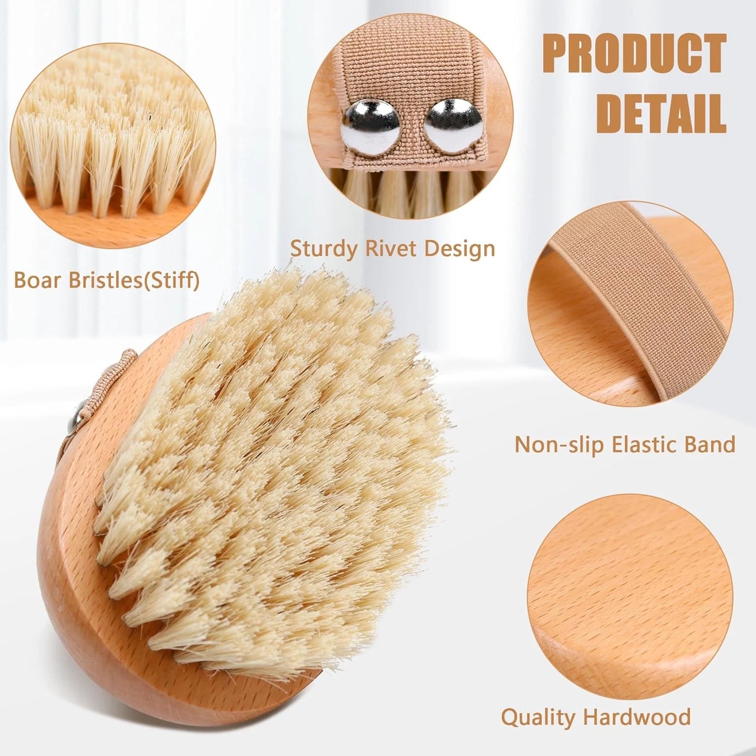 Dry Brushing Body Brush with Soft Vegan Bristles Antiskid Wooden Exfoliator Bath