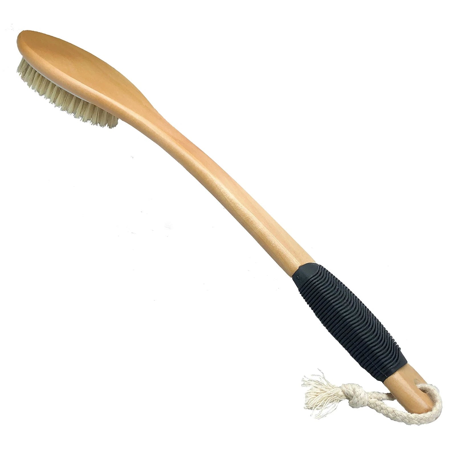 Wooden Curved Long Handle Bath Brush Natural Bristle Exfoliating Scrubber
