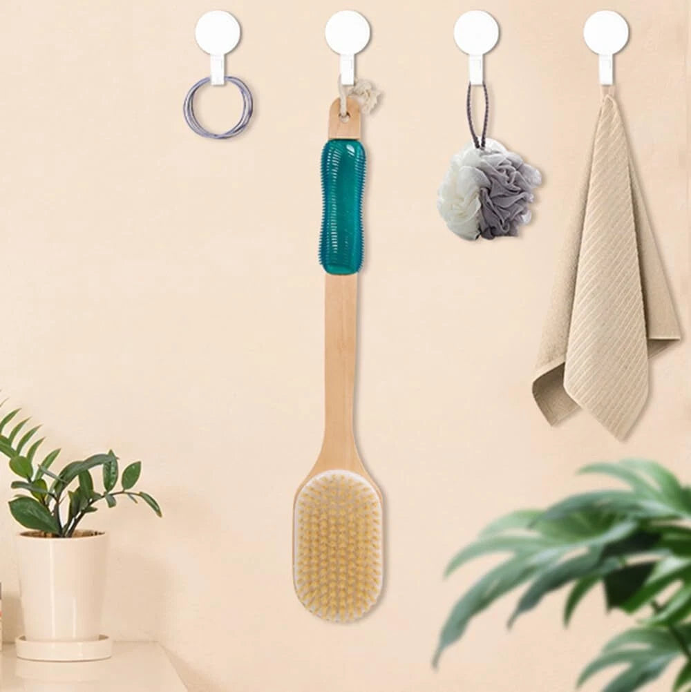 Back Scrubber with Wooden Handle Stiff Boar Bristles Bath Brush for Shower