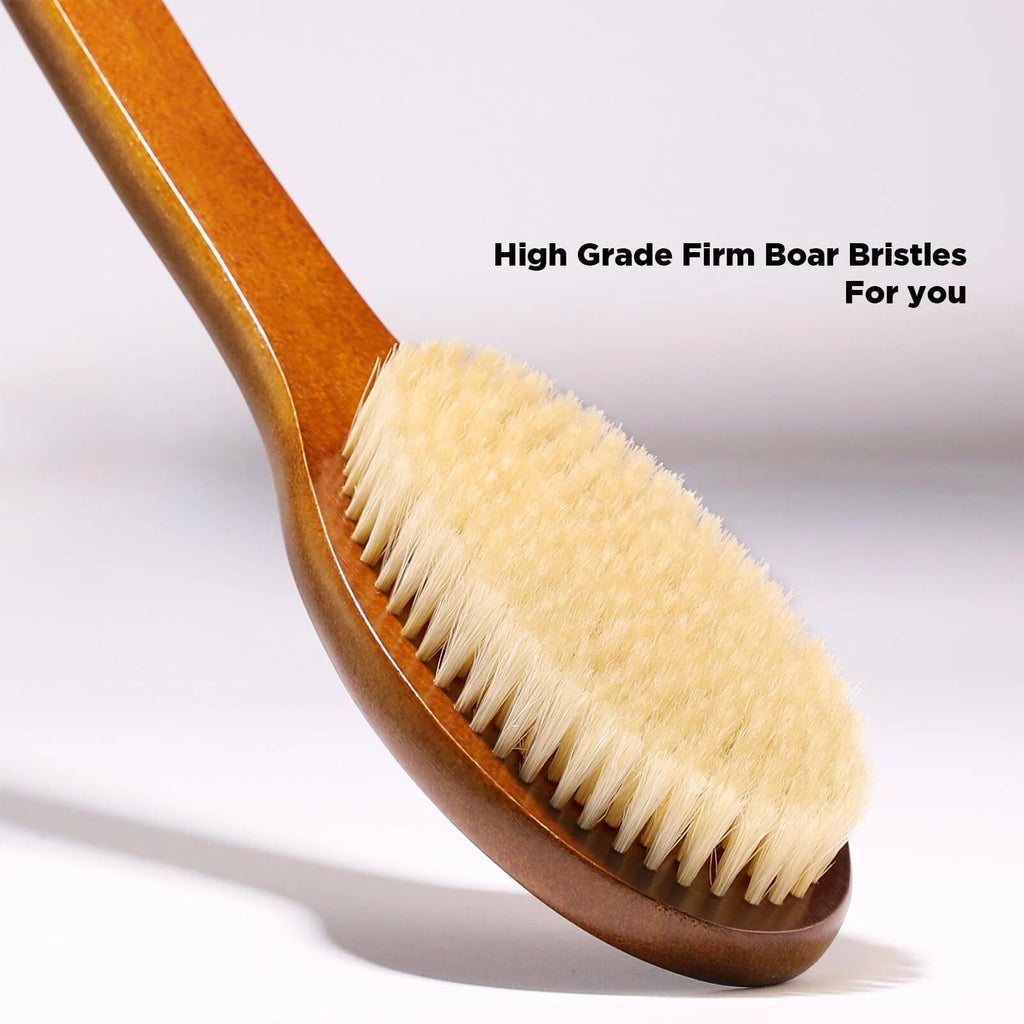 ICANdOIT-17.71Inch Natural Boar Bristles Anti-Slip Curved Long Handle Bath Brush