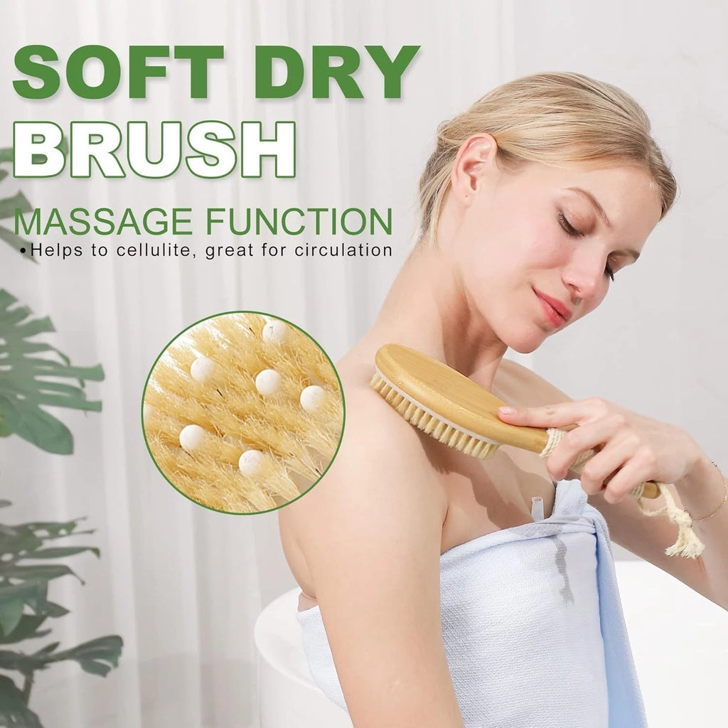 Luxurious Natural Boar Bristle Dry Brush Set for Glowing Skin & Cellulite Relief