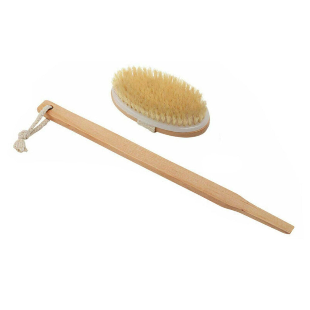 Durable Natural Long-Handled Bath Shower Body Back Dry Skin Spa Scrubber Brush D