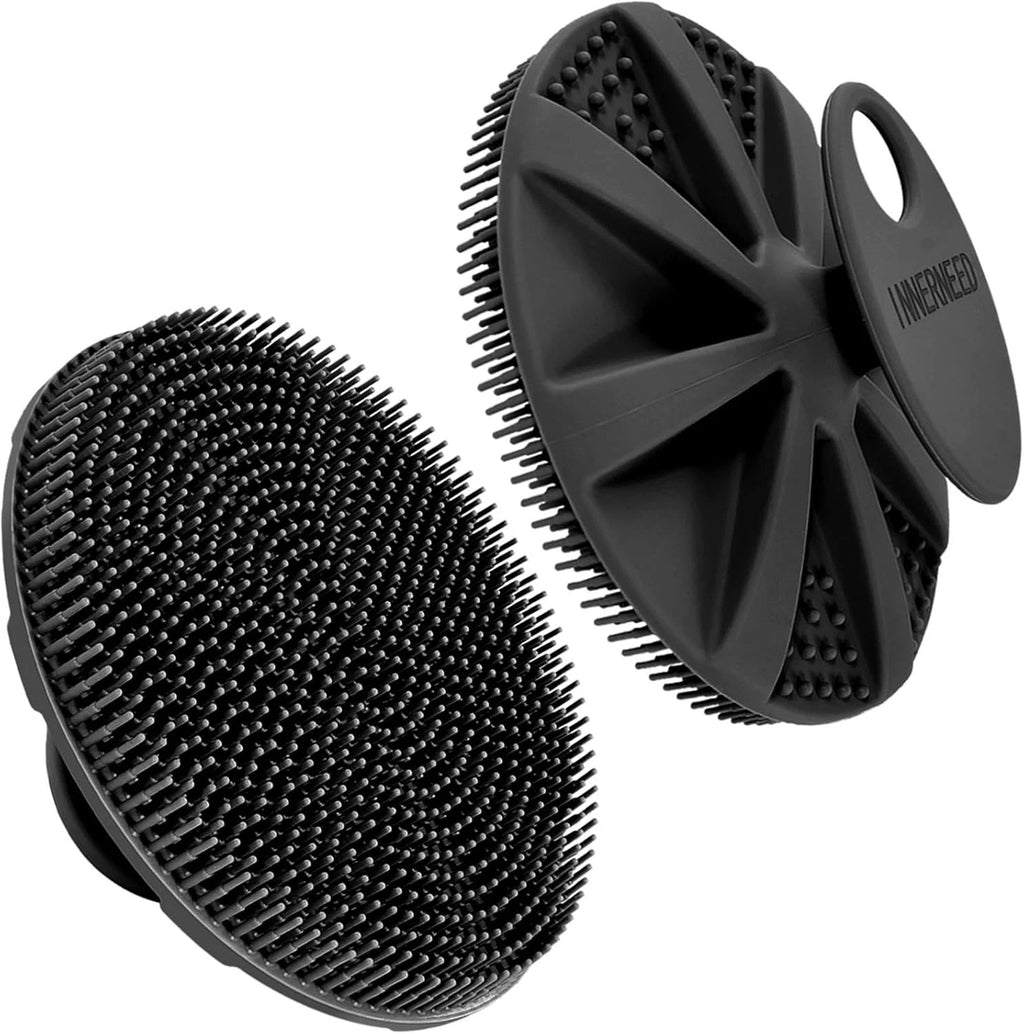 Gentle Exfoliating Silicone Body Scrubber Brush for Soft Skin (Black)