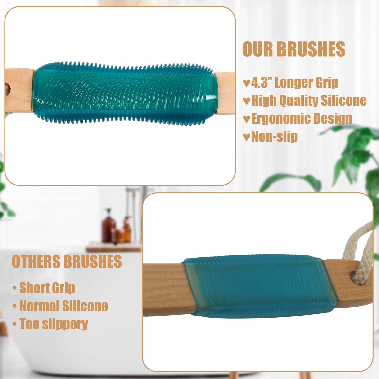 Back Scrubber with Wooden Handle Stiff Boar Bristles Bath Brush for Shower