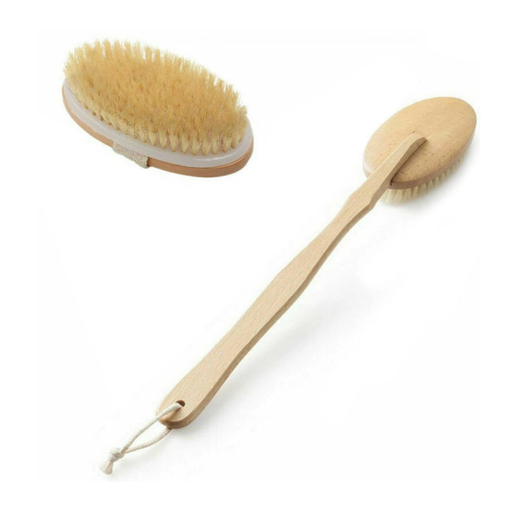 Durable Natural Long-Handled Bath Shower Body Back Dry Skin Spa Scrubber Brush G