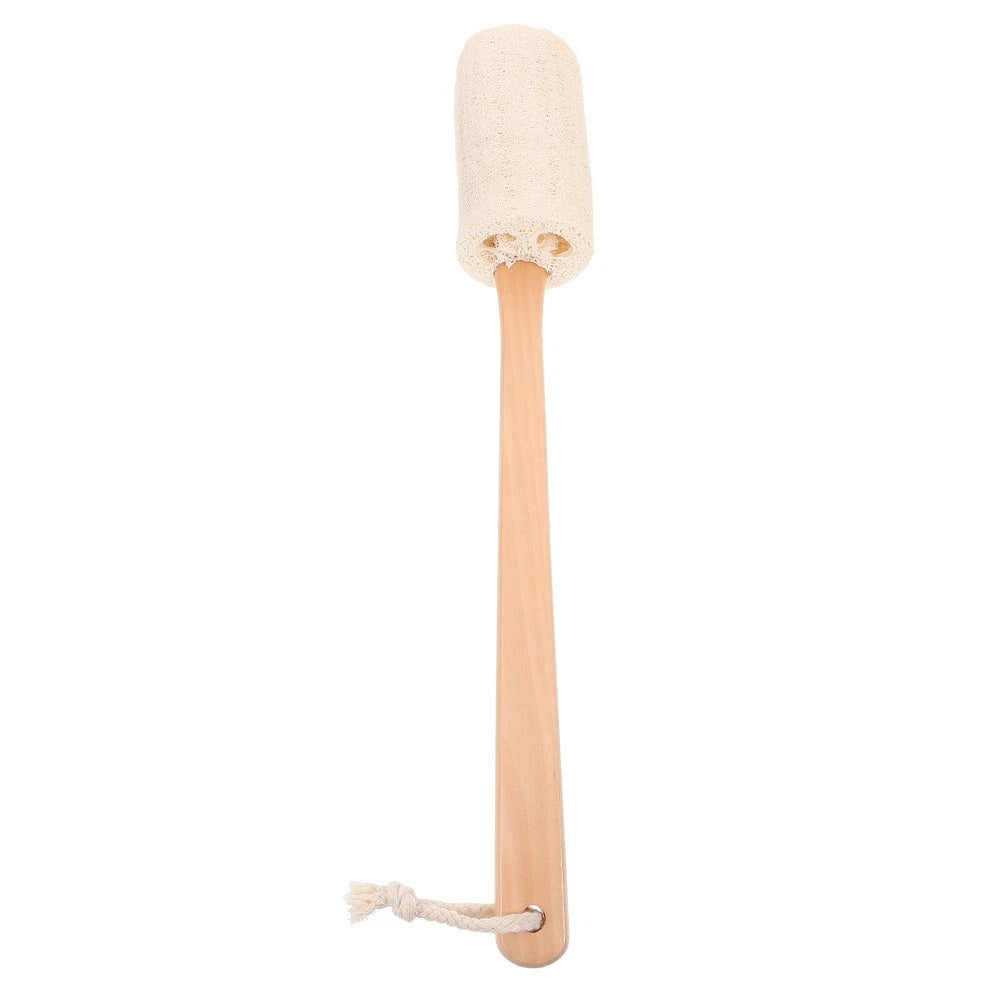 Loofah Bath Brush with Long Wooden Handle for Skin Care and Cleaning