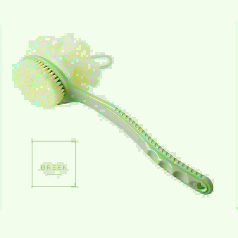 New Long Handle Back Brush Scrubber 2 In 1 Bath Puff Rich Bubbles Shower Sponge