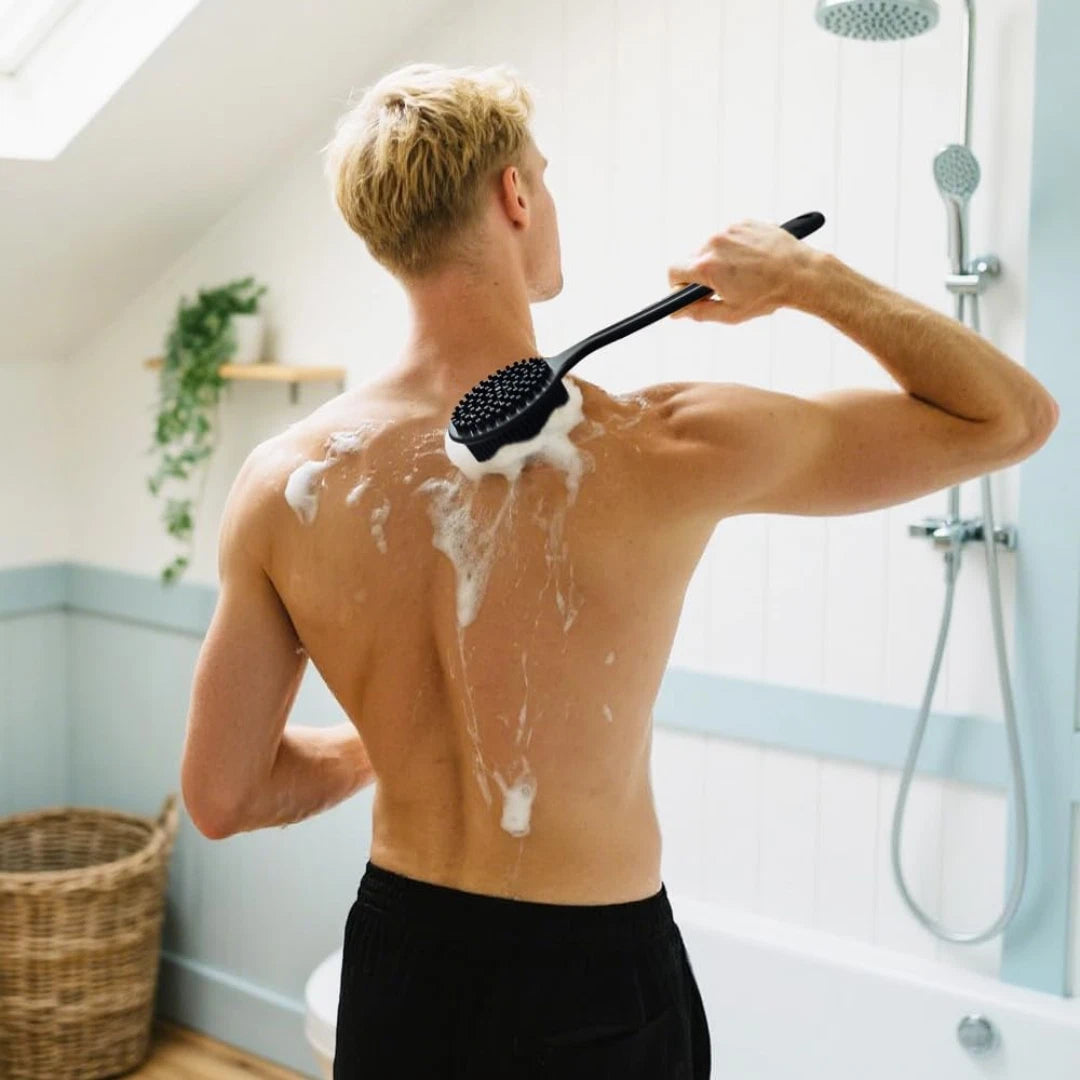 Soft Silicone Back Scrubber Shower Body Brush with Long Handle Double Sided