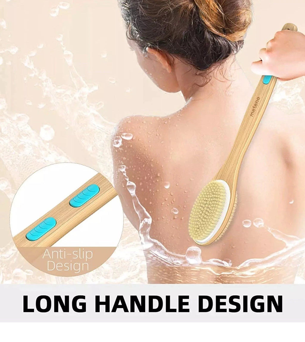 2-Pack Long Handle Body Brush Bamboo Dual-Sided Back Scrubber Shower Bath Spa
