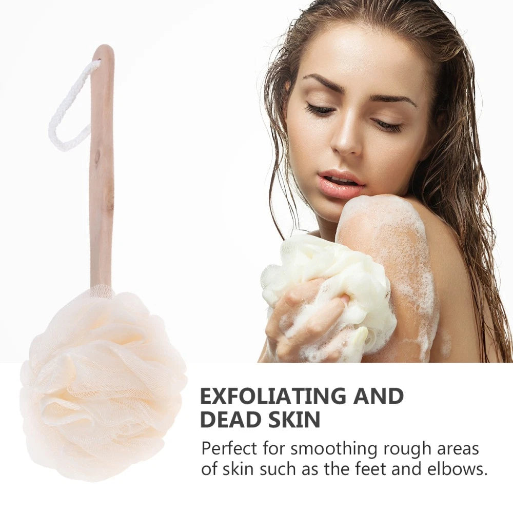 Exfoliating Mesh Loofah Bath Brush Long Handle for Shower and Skin Care