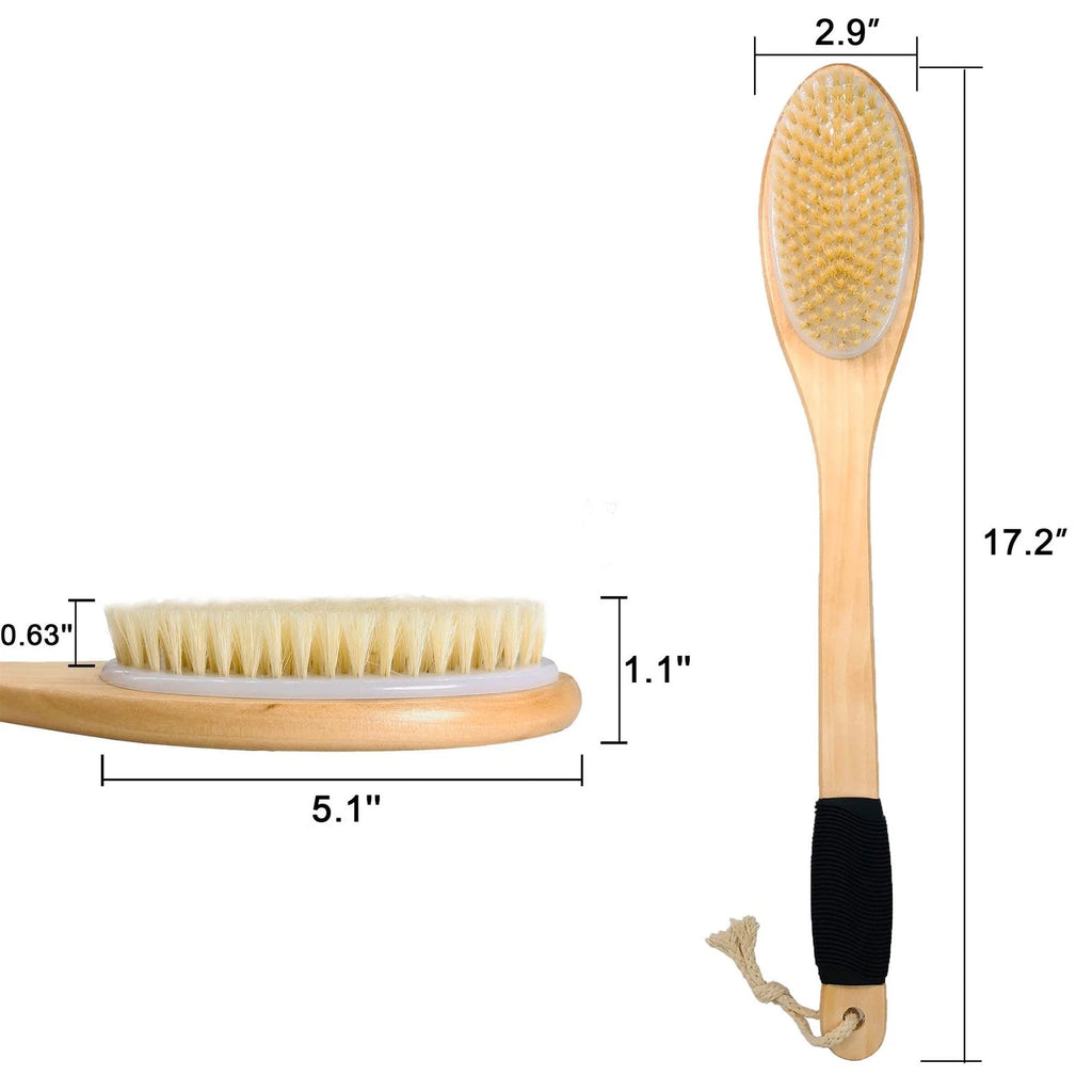 Wooden Curved Long Handle Bath Brush Natural Bristle Exfoliating Scrubber