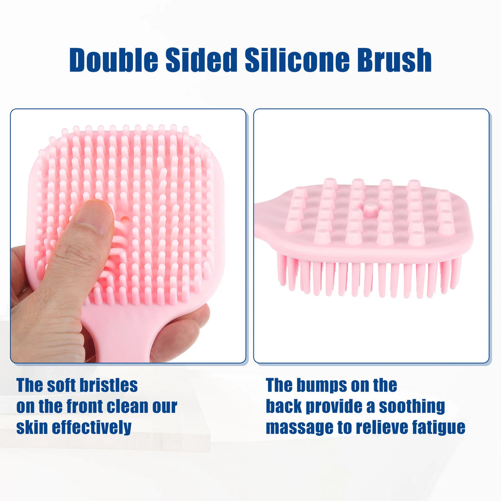 1Pcs Soft Silicone Bath Brush Non-Slip Back Scrubber Shower w/ Long Handle Pink