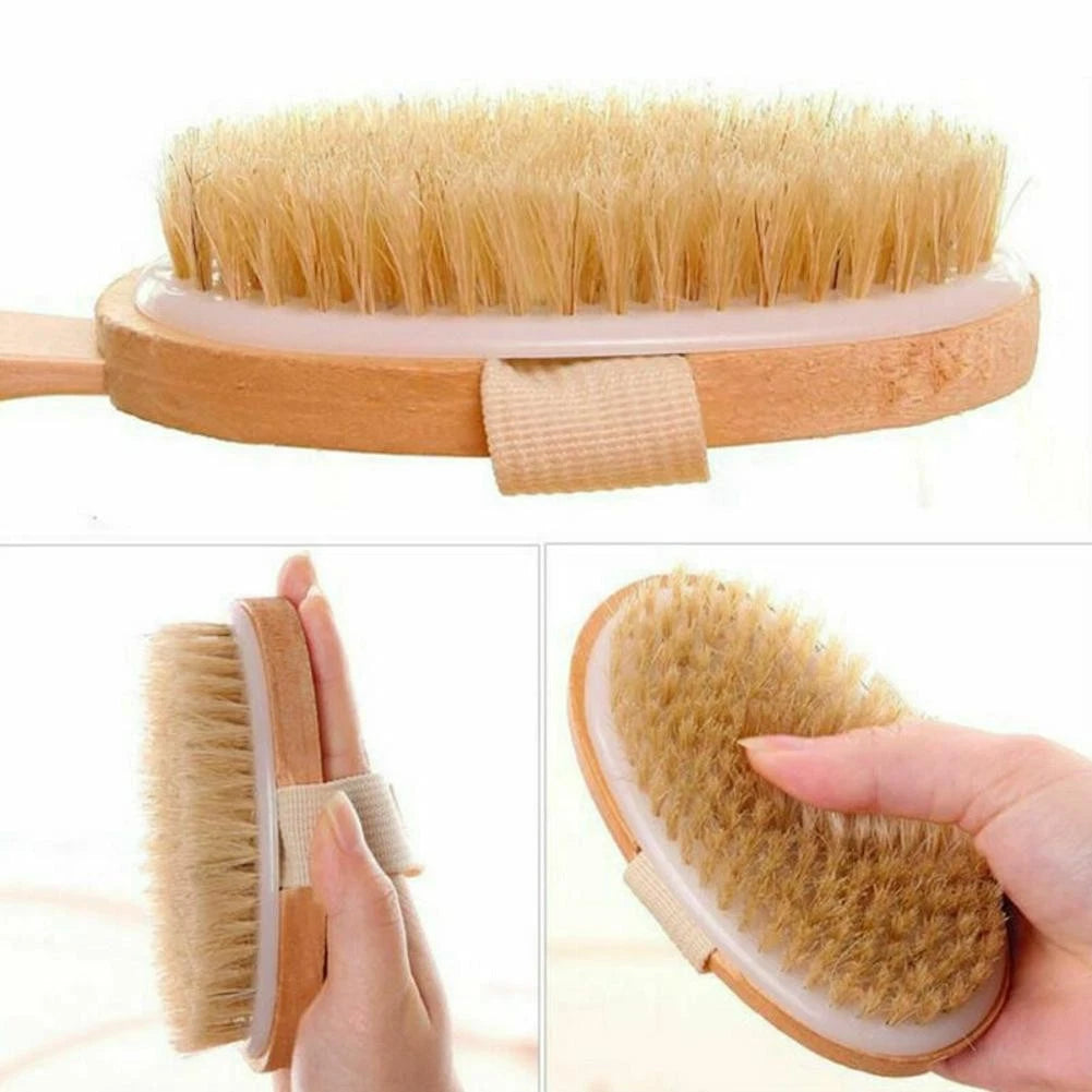 Durable Natural Long-Handled Bath Shower Body Back Dry Skin Spa Scrubber Brush D