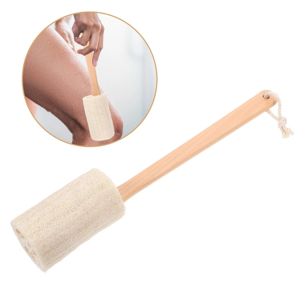 Loofah Bath Brush with Long Wooden Handle for Skin Care and Cleaning