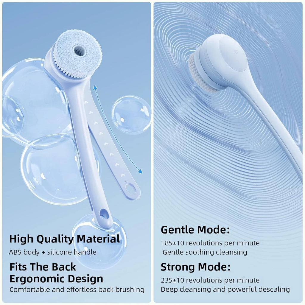 Luxury Dual Handle Electric Bath Brush with 3 Heads for Exfoliating & Cleansing